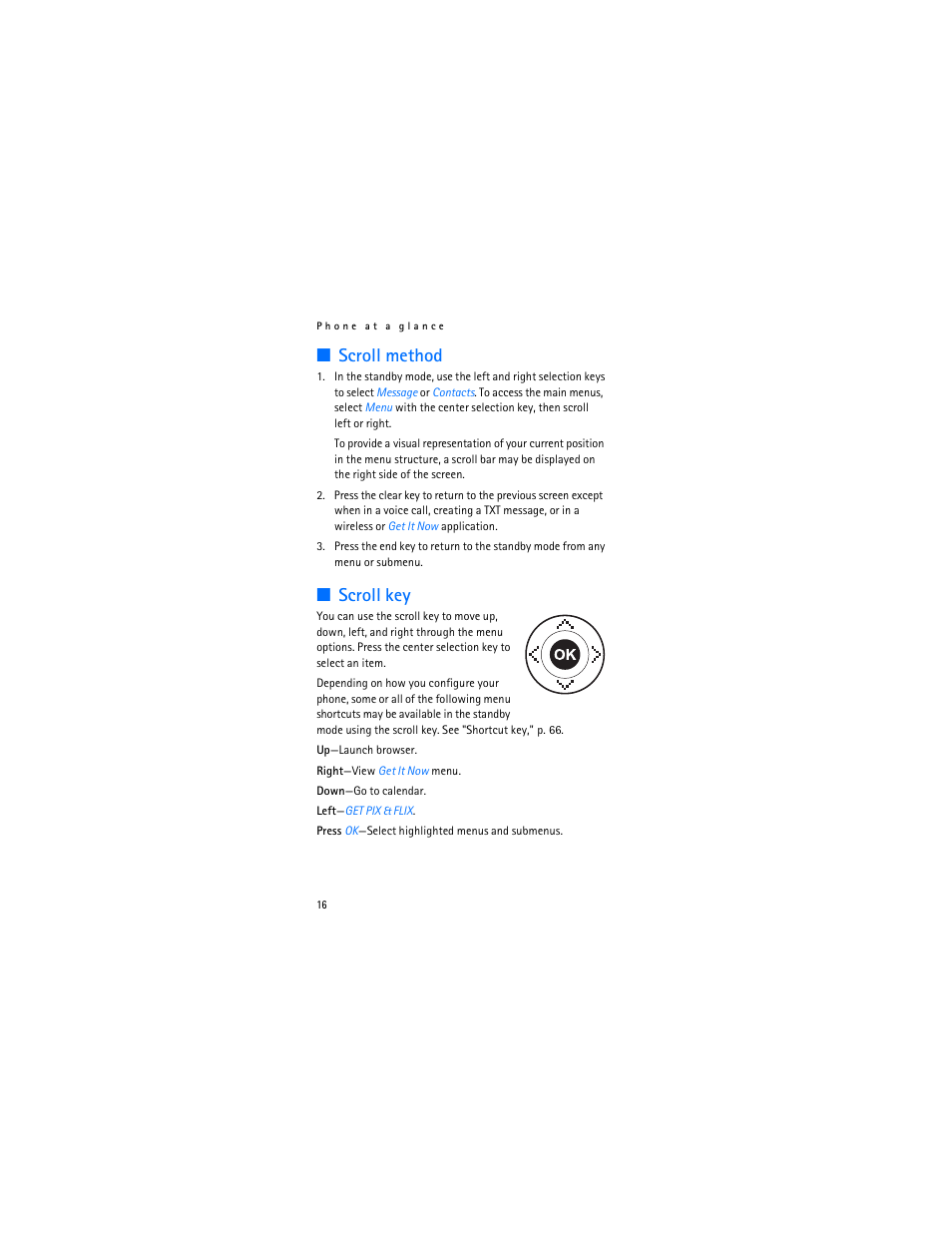Scroll method, Scroll key | Nokia 6315i User Manual | Page 17 / 97