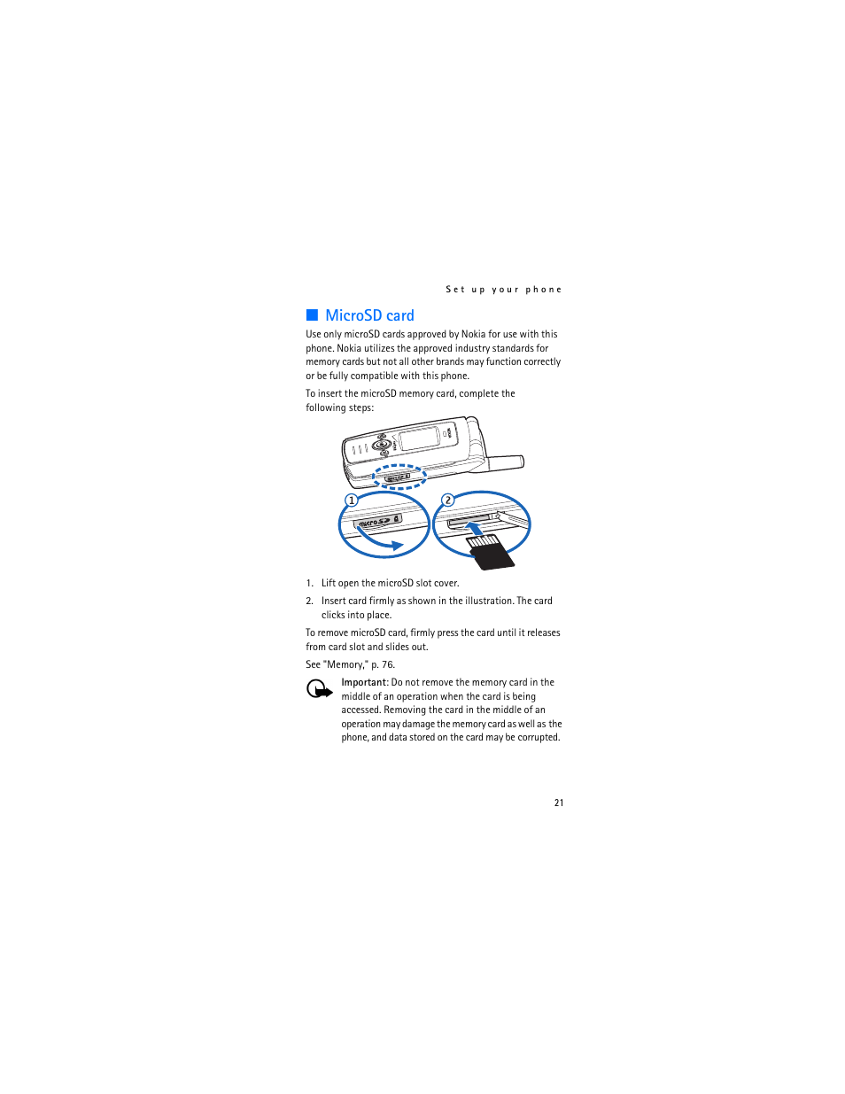 Microsd card | Nokia 6315i User Manual | Page 22 / 97