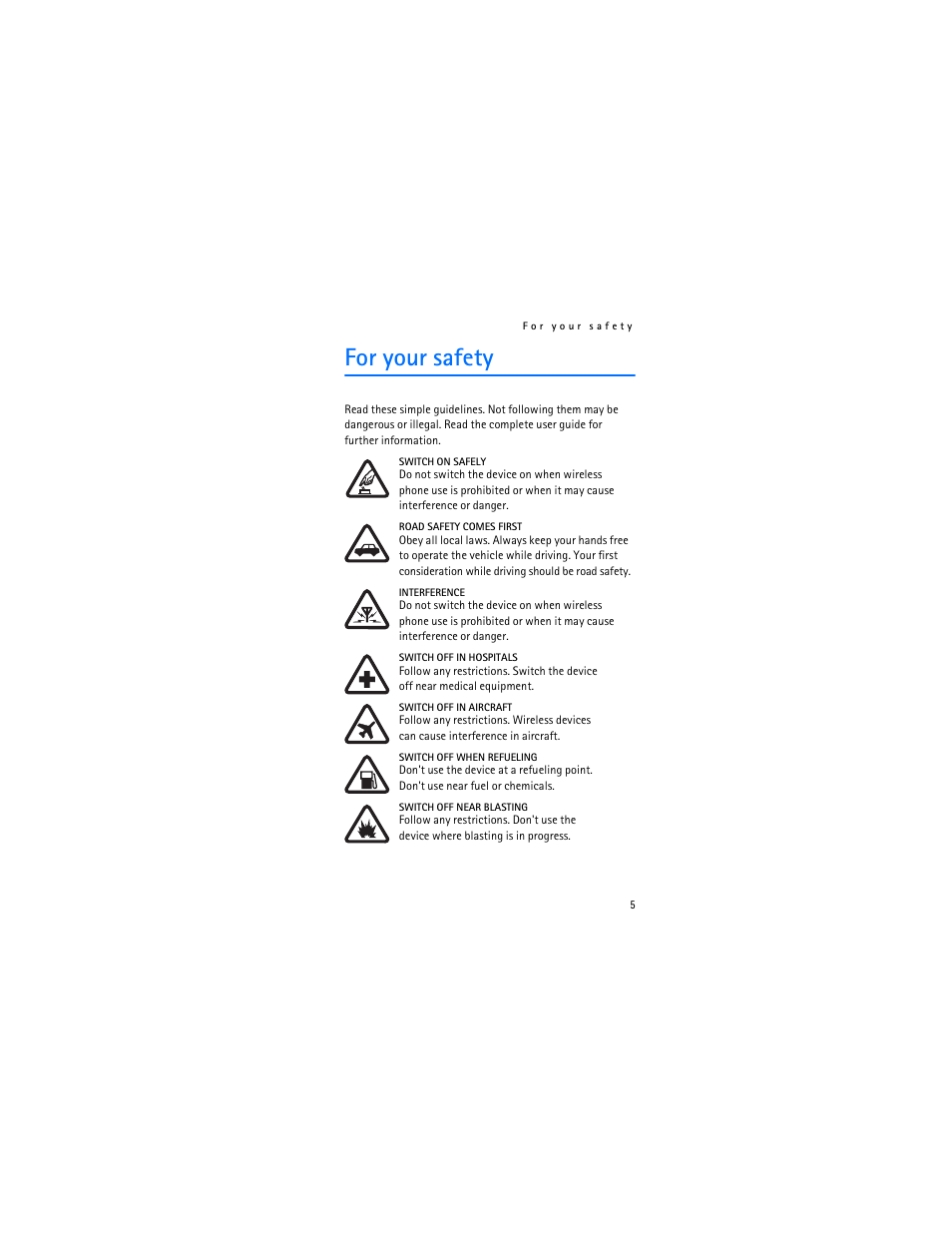 For your safety | Nokia 6315i User Manual | Page 6 / 97