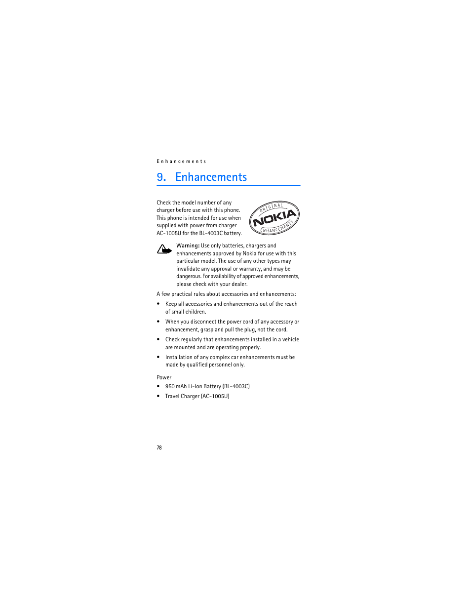 Enhancements | Nokia 6315i User Manual | Page 79 / 97