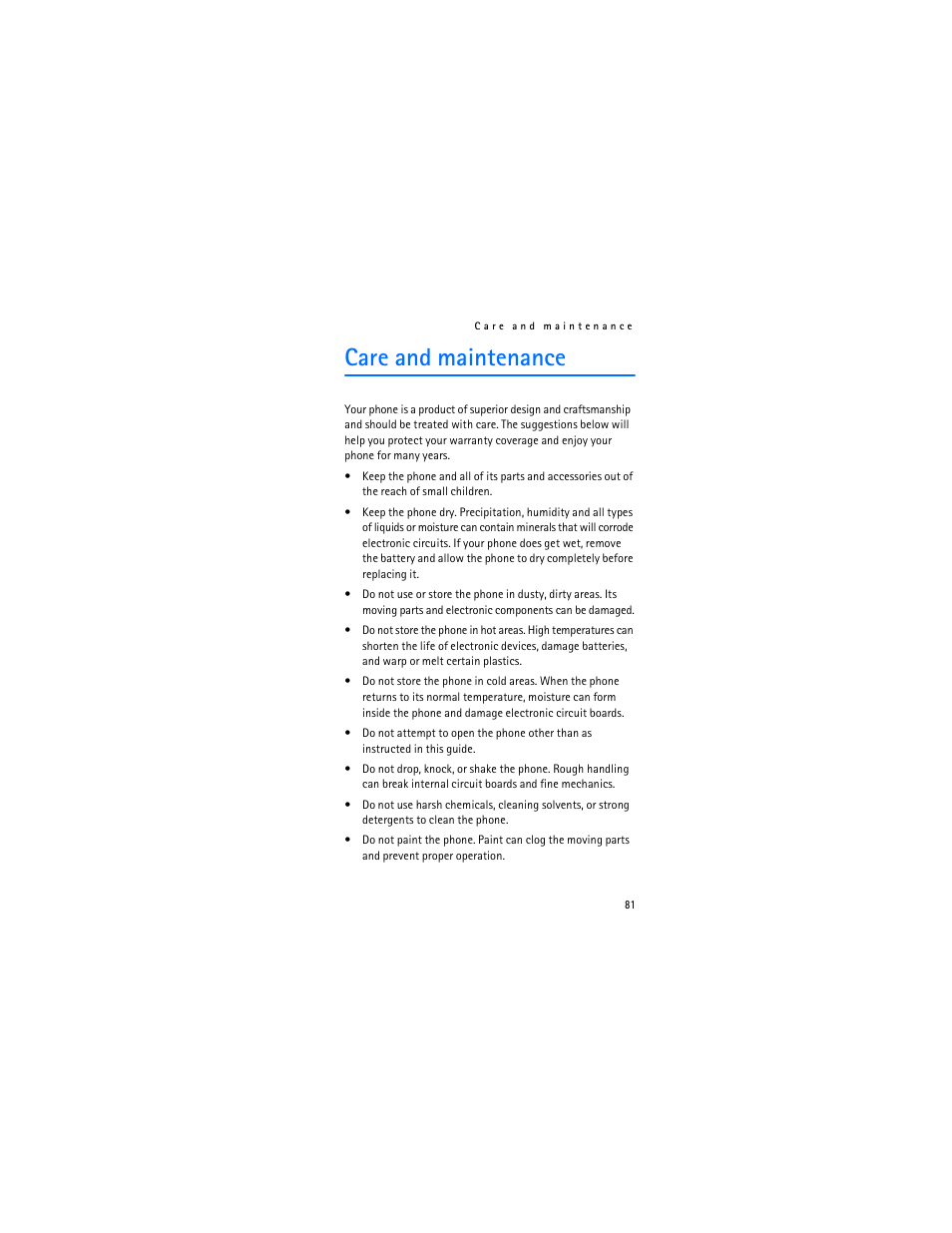 Care and maintenance | Nokia 6315i User Manual | Page 82 / 97