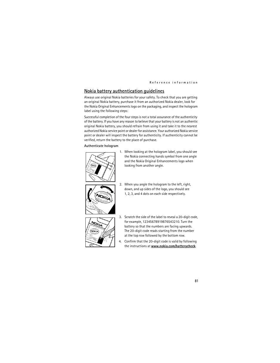 Nokia battery authentication guidelines | Nokia 6136 User Manual | Page 114 / 225