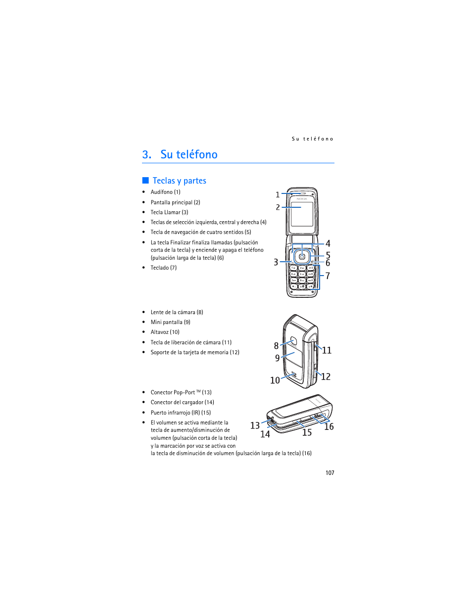 Su teléfono, Teclas y partes | Nokia 6136 User Manual | Page 140 / 225