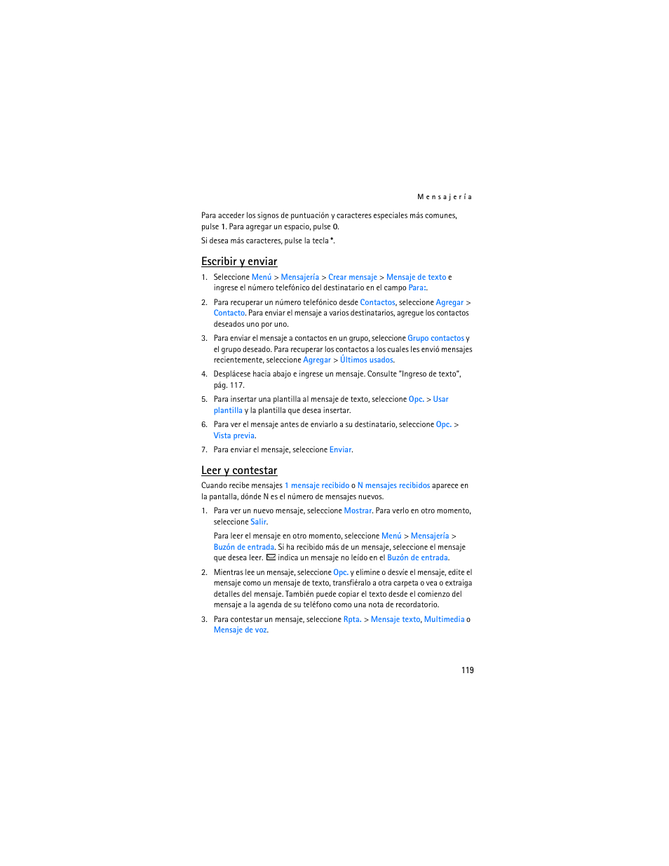 Escribir y enviar, Leer y contestar | Nokia 6136 User Manual | Page 152 / 225