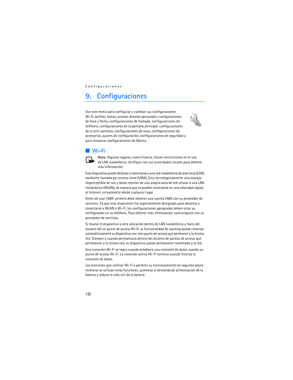 Configuraciones, Wi-fi | Nokia 6136 User Manual | Page 165 / 225