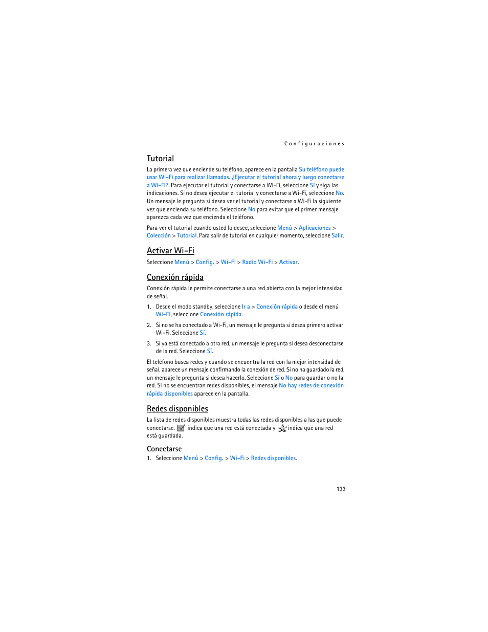 Tutorial, Activar wi-fi, Conexión rápida | Redes disponibles | Nokia 6136 User Manual | Page 166 / 225