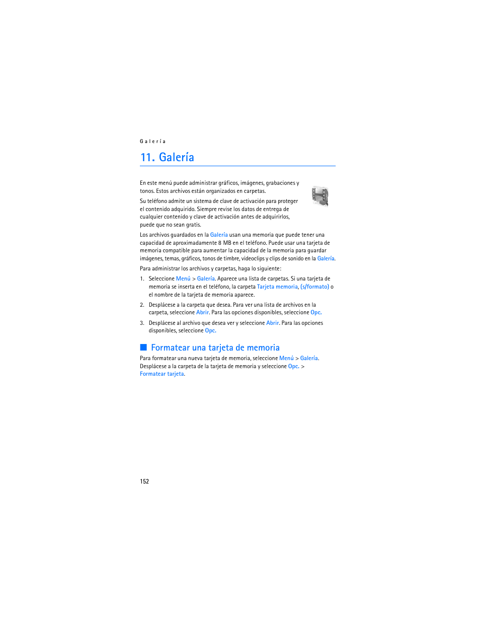 Galería, Formatear una tarjeta de memoria”, pá | Nokia 6136 User Manual | Page 185 / 225
