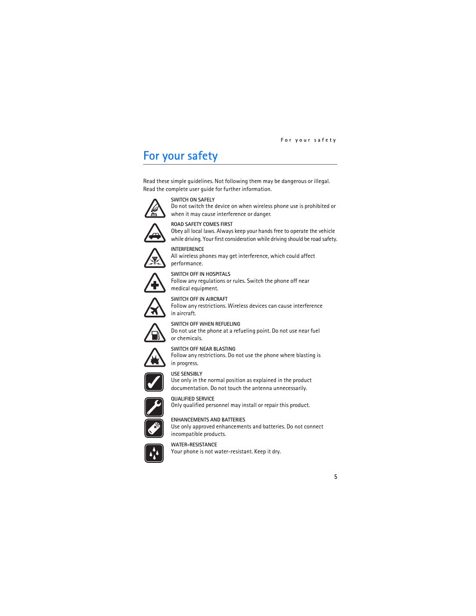 For your safety | Nokia 6136 User Manual | Page 38 / 225