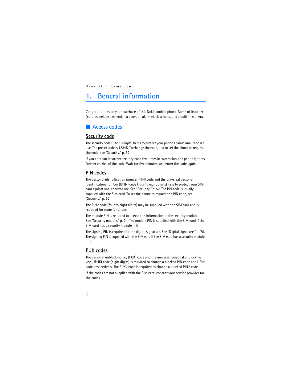 General information, Access codes | Nokia 6136 User Manual | Page 41 / 225
