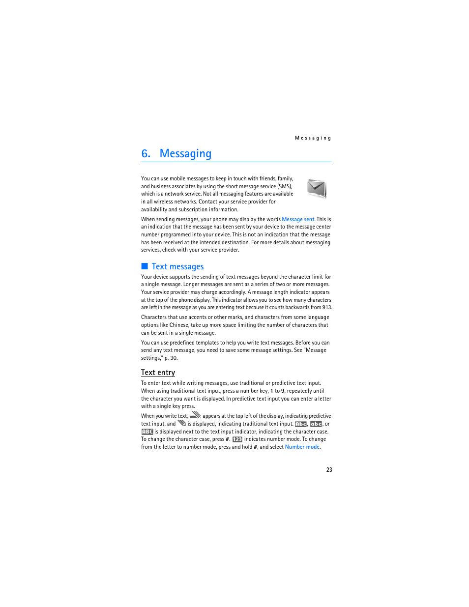 Messaging, Text messages, Text entry | Nokia 6136 User Manual | Page 56 / 225