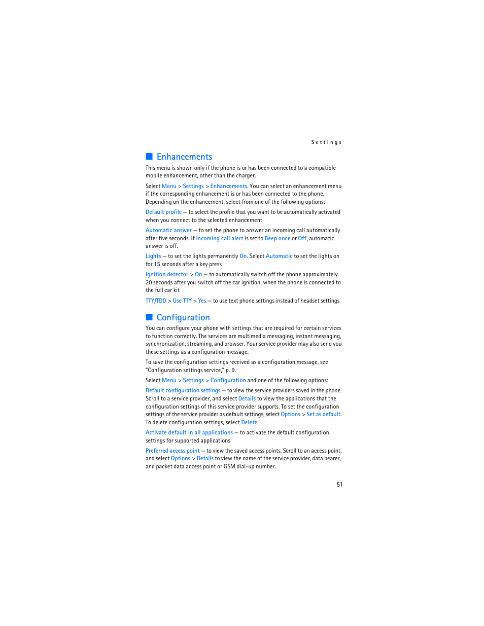 Configuration, 51 a, D ”configuration | Enhancements | Nokia 6136 User Manual | Page 84 / 225
