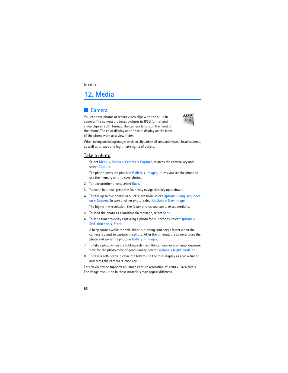 Media, Camera, Take a photo | Nokia 6136 User Manual | Page 89 / 225