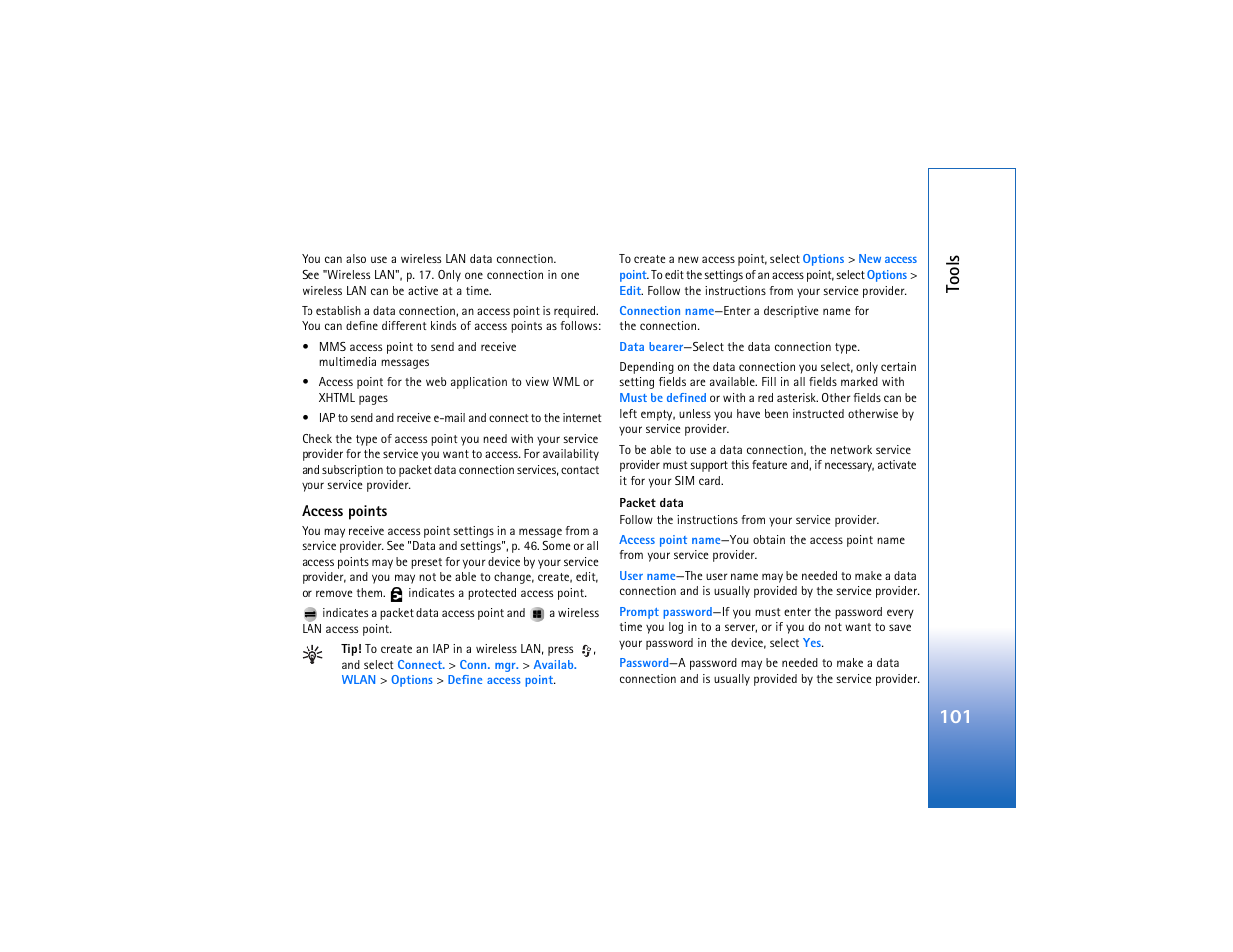 Access points, See "access points, Tools | Nokia N93 User Manual | Page 102 / 273