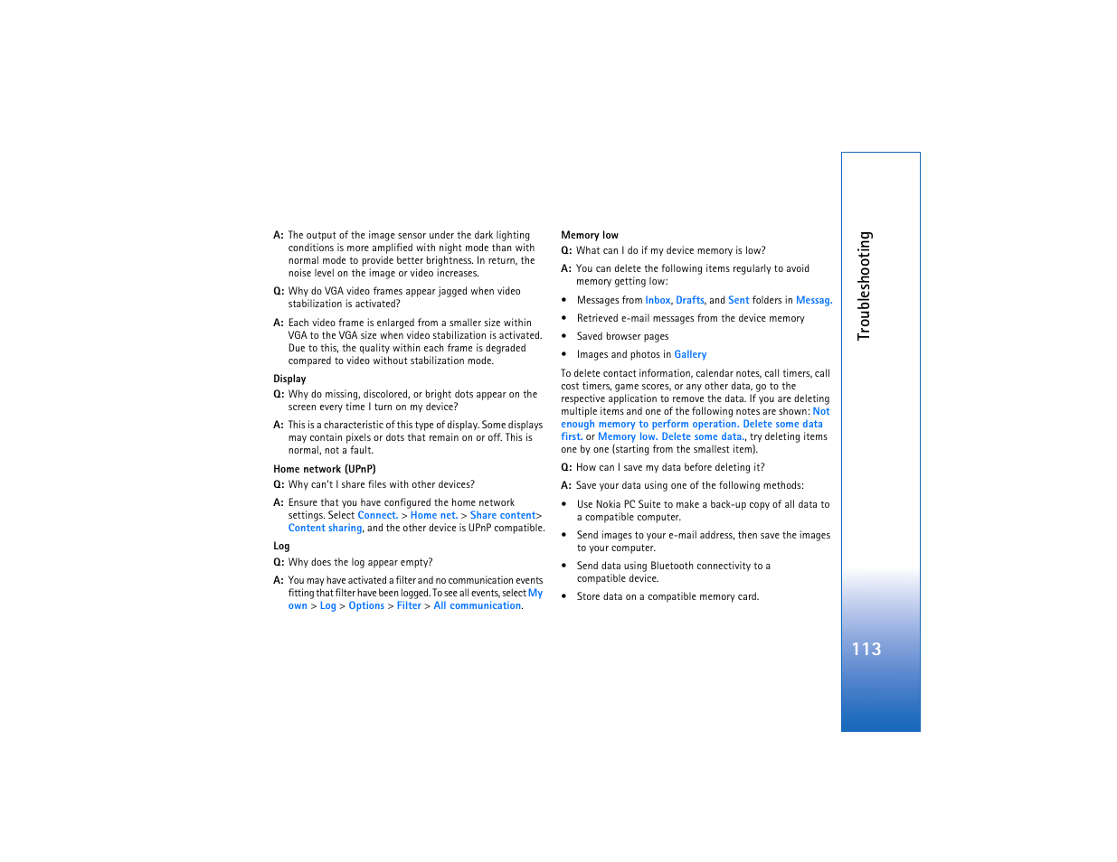 Troubleshooting | Nokia N93 User Manual | Page 114 / 273