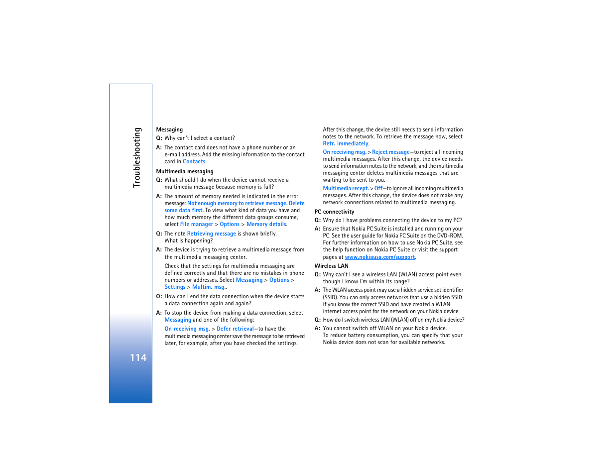 Troubleshooting | Nokia N93 User Manual | Page 115 / 273