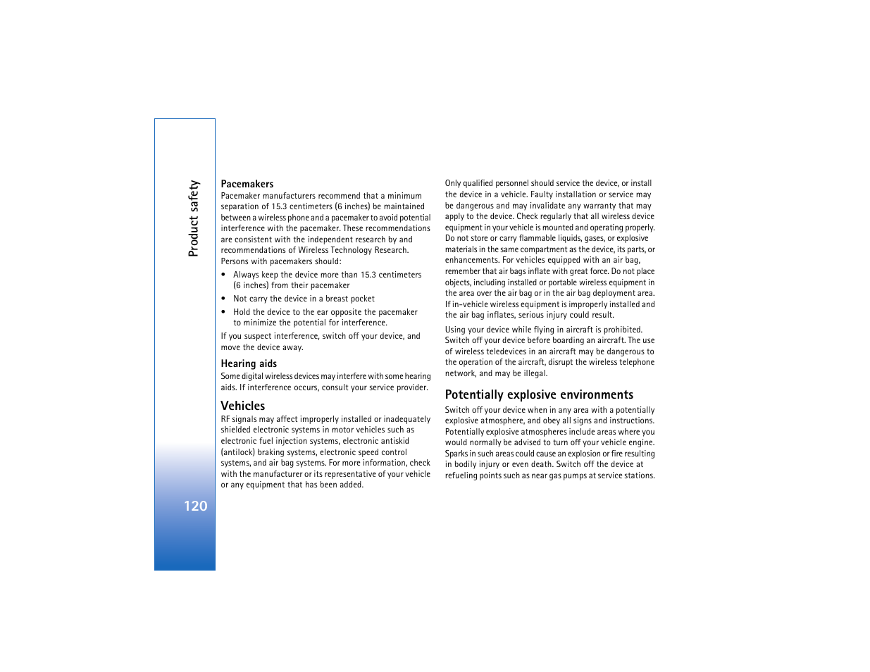 Vehicles, Potentially explosive environments | Nokia N93 User Manual | Page 121 / 273