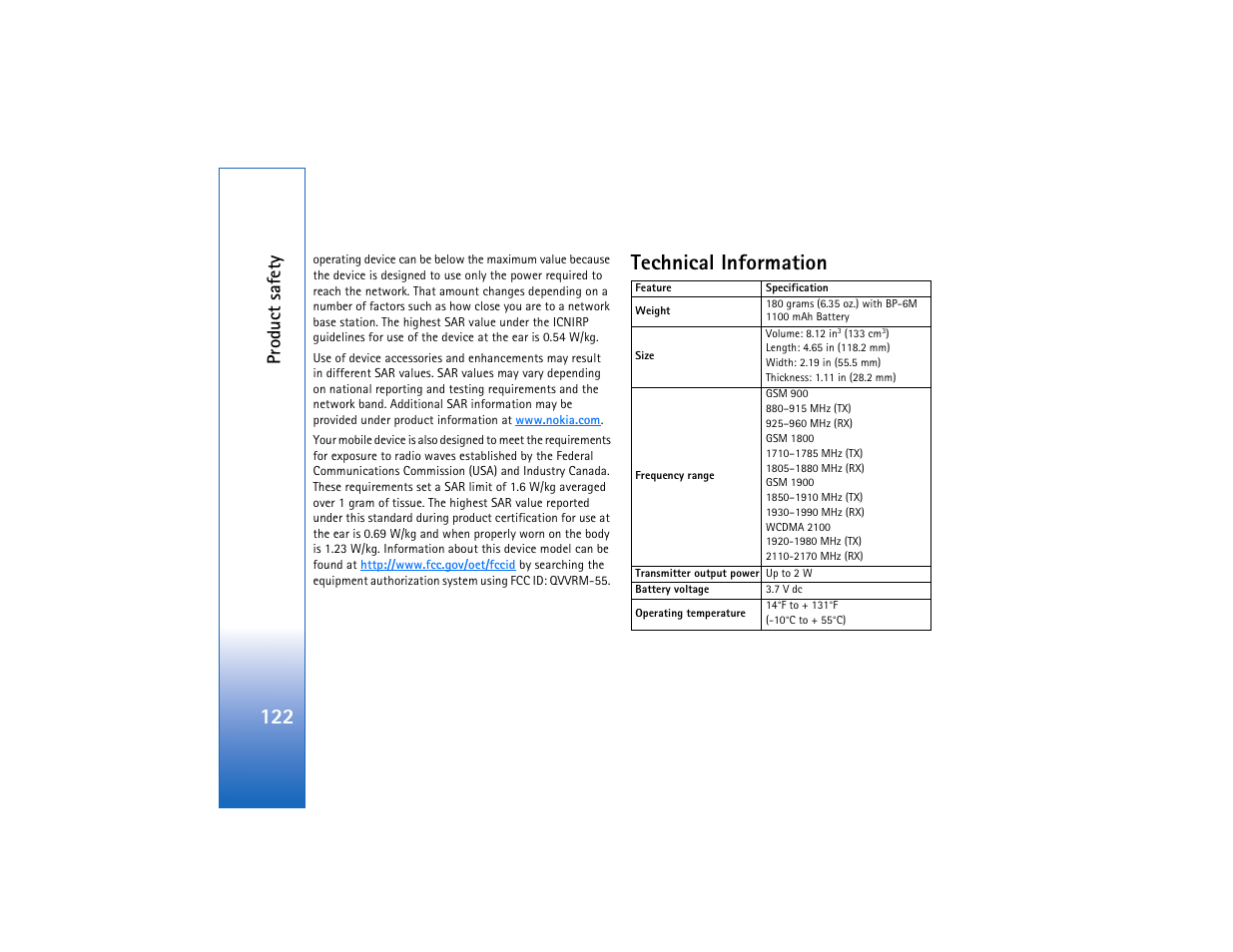Technical information, Pr odu ct safe ty | Nokia N93 User Manual | Page 123 / 273