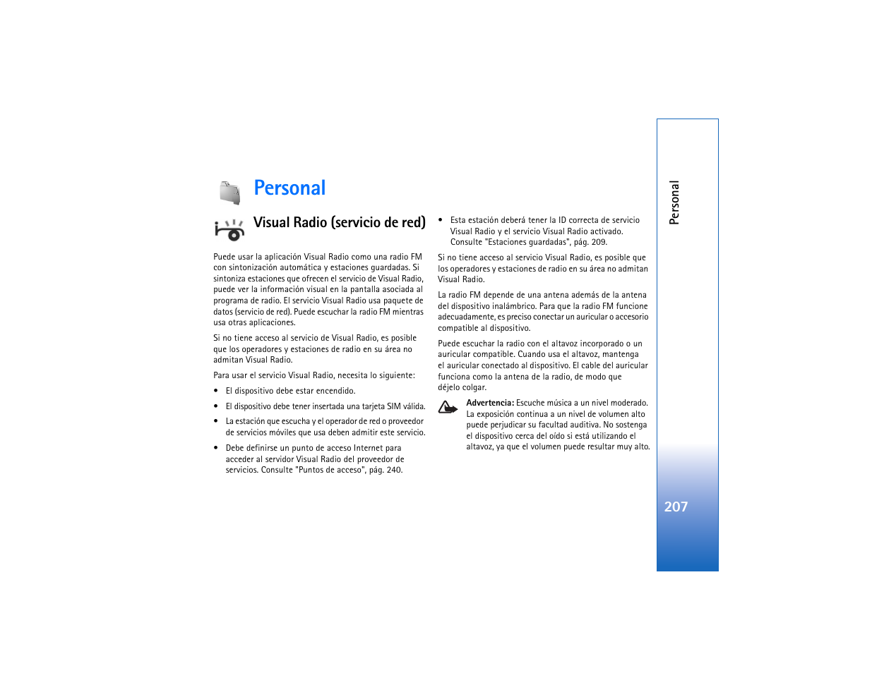 Personal, Visual radio (servicio de red) | Nokia N93 User Manual | Page 208 / 273