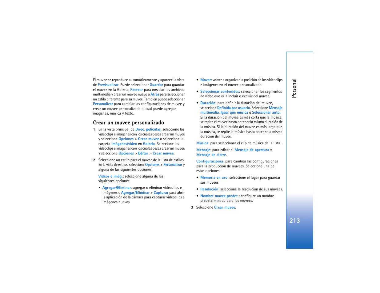 Crear un muvee personalizado, Personal | Nokia N93 User Manual | Page 214 / 273