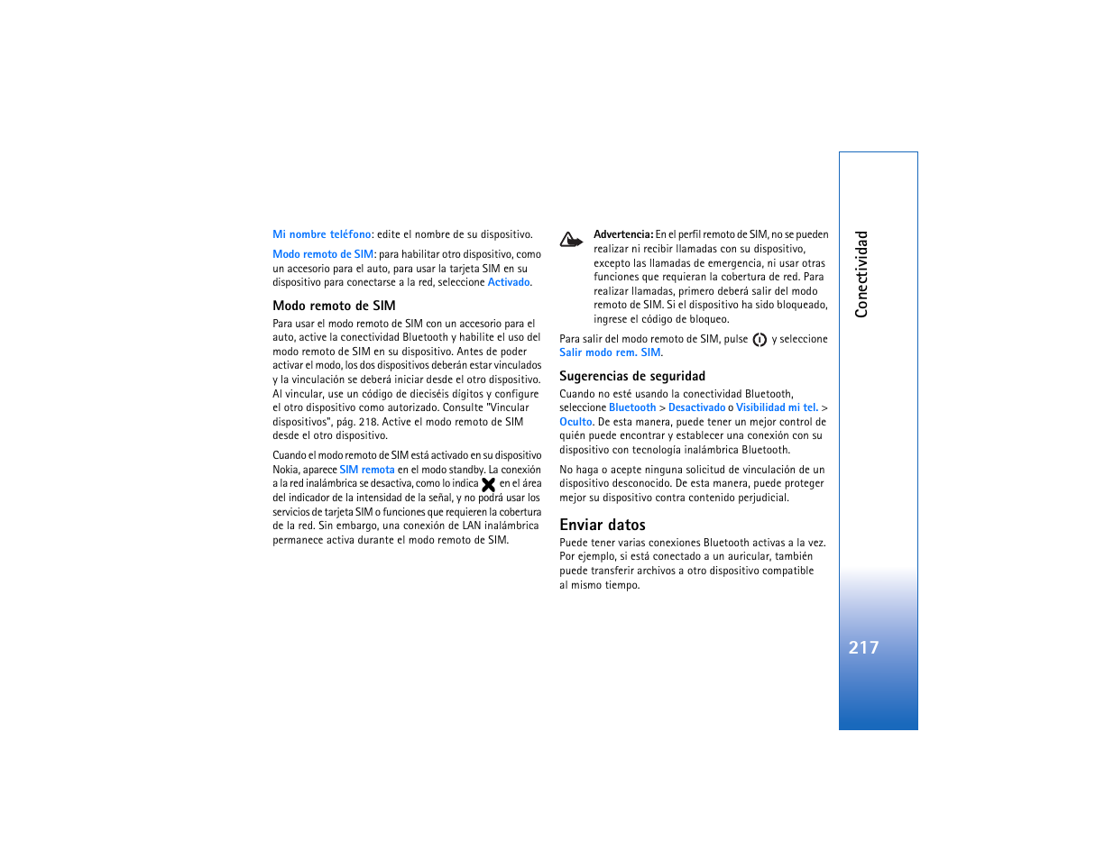 Enviar datos, Y "enviar datos, Conectividad | Nokia N93 User Manual | Page 218 / 273