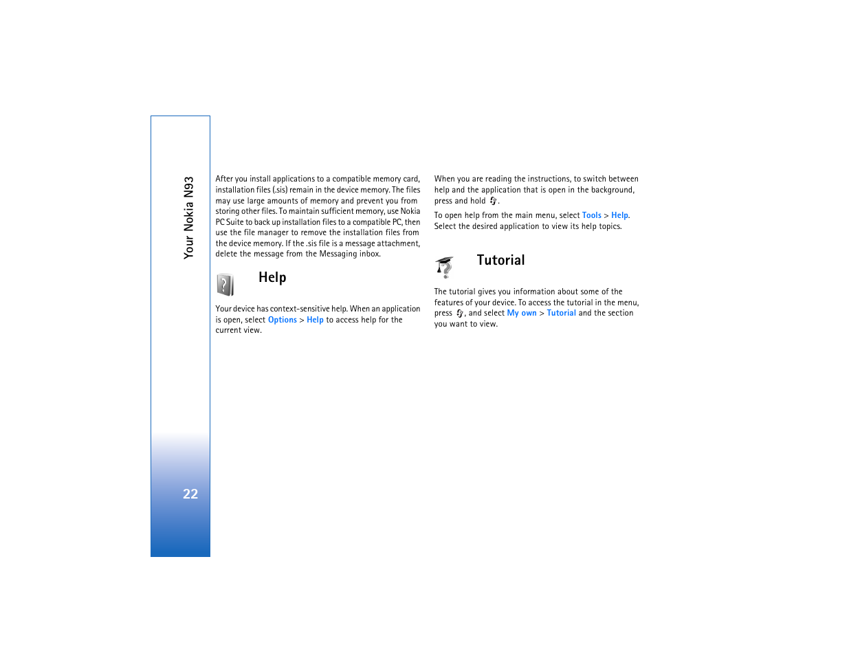 Help, Tutorial, Help tutorial | Nokia N93 User Manual | Page 23 / 273