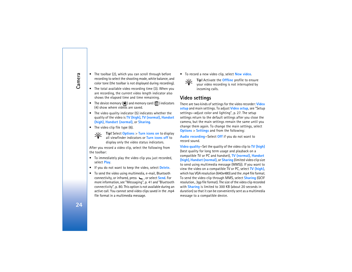 Video settings, Ca mer a | Nokia N93 User Manual | Page 25 / 273