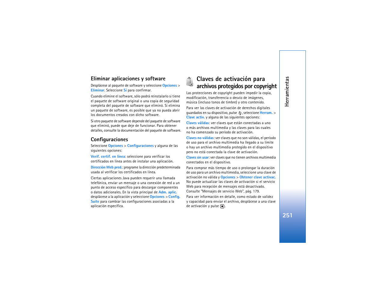Eliminar aplicaciones y software, Configuraciones | Nokia N93 User Manual | Page 252 / 273