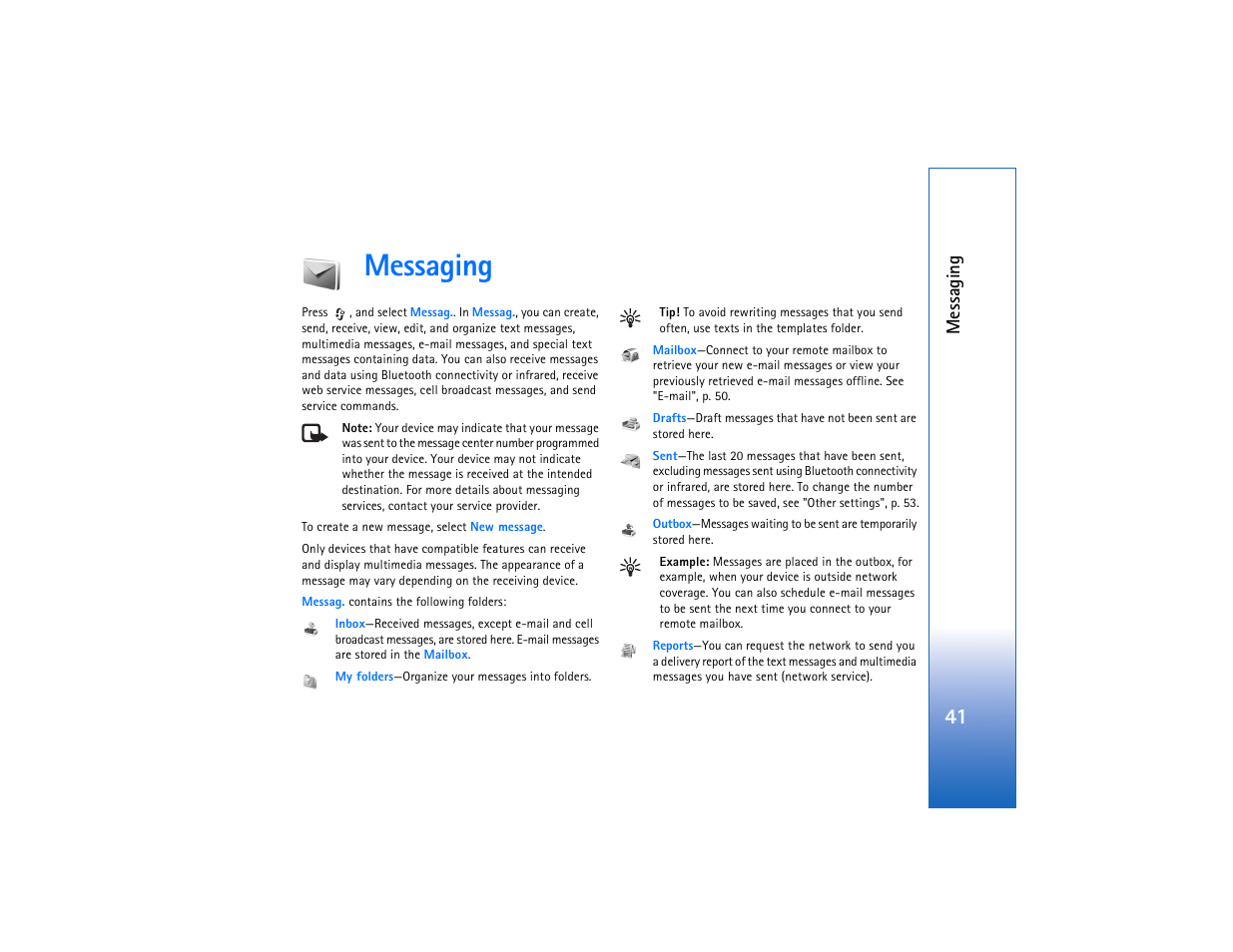 Messaging | Nokia N93 User Manual | Page 42 / 273