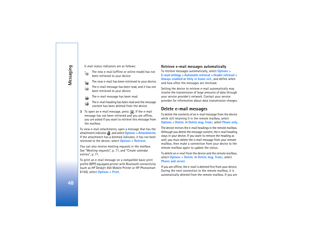Delete e-mail messages, Messaging | Nokia N93 User Manual | Page 49 / 273