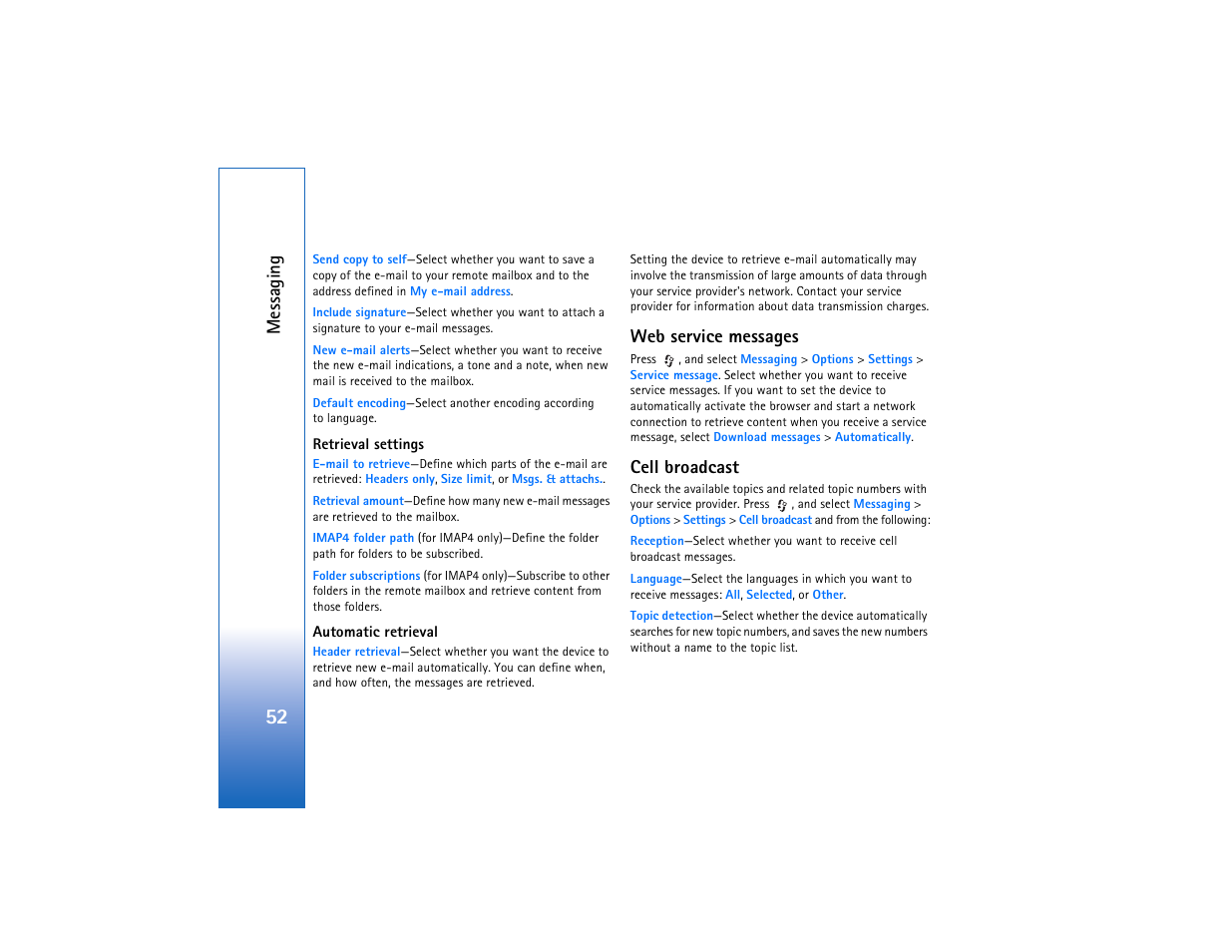 Web service messages, Cell broadcast, Messaging | Nokia N93 User Manual | Page 53 / 273