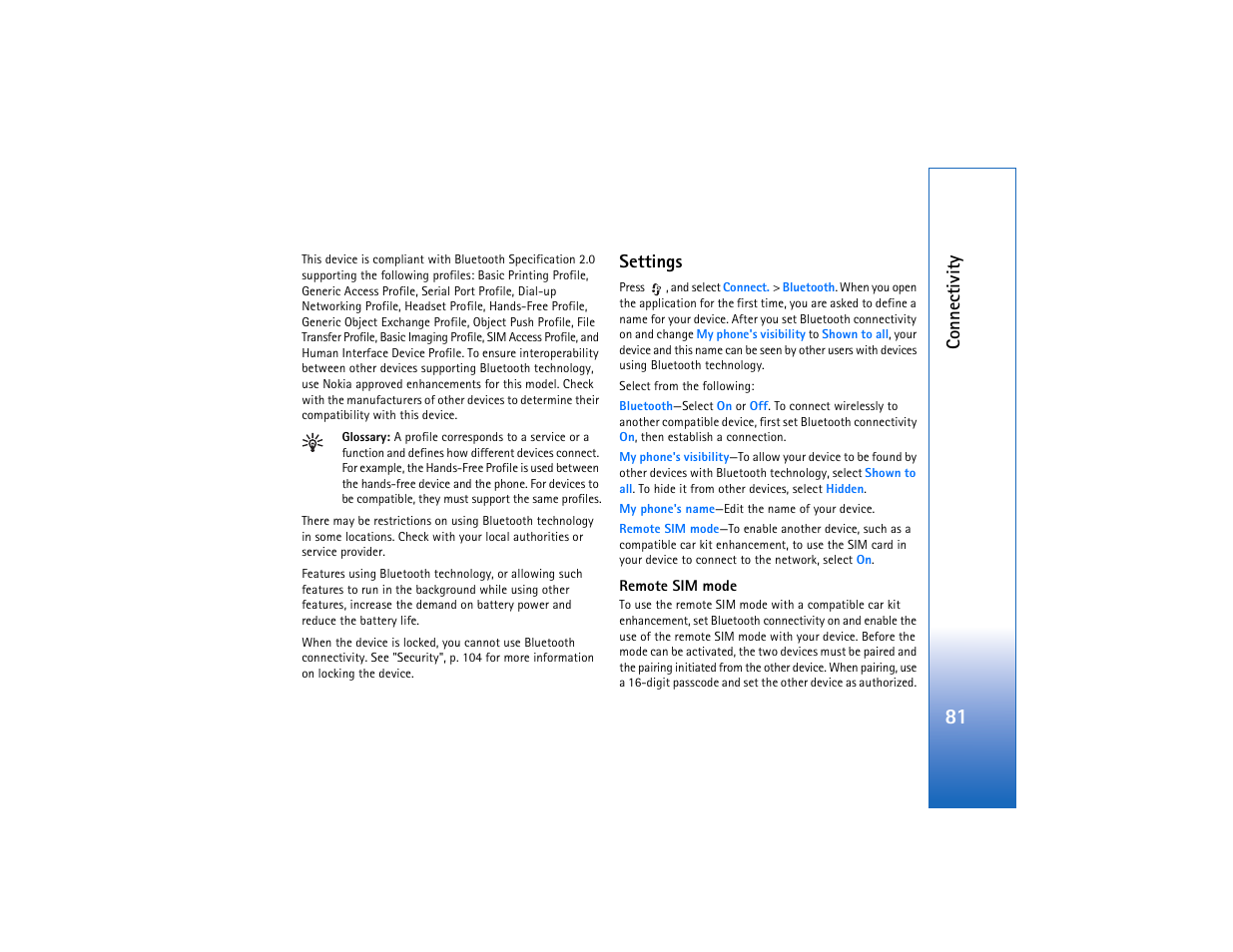 Settings | Nokia N93 User Manual | Page 82 / 273