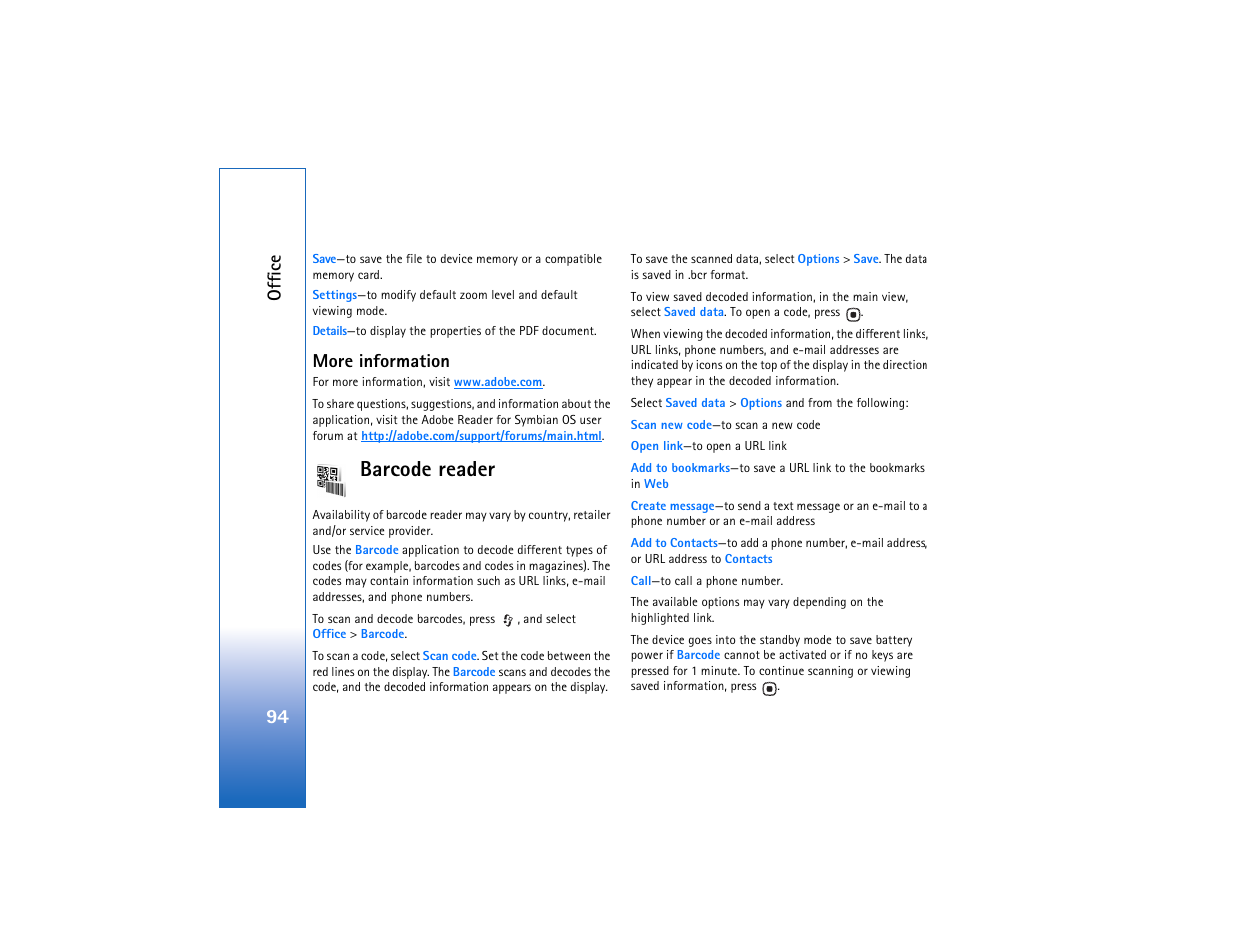 More information, Barcode reader, Offic e | Nokia N93 User Manual | Page 95 / 273