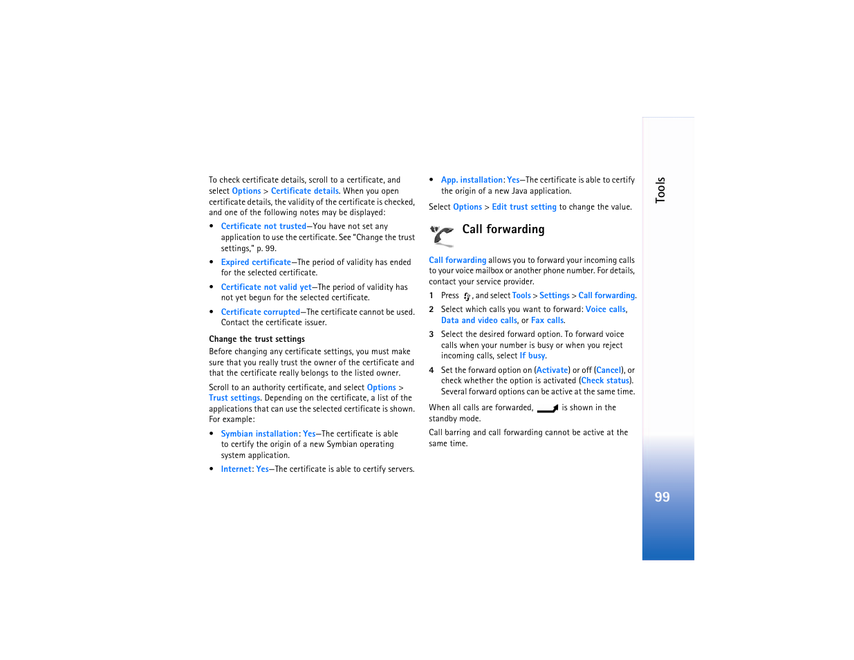 Call forwarding, Tools | Nokia N90 User Manual | Page 108 / 129