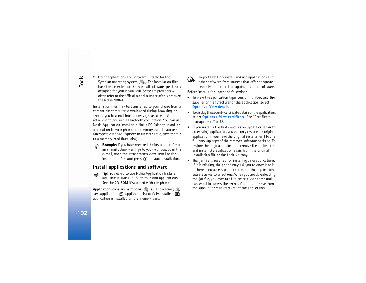 Install applications and software, Tools | Nokia N90 User Manual | Page 111 / 129
