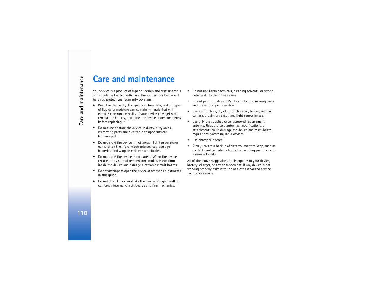 Care and maintenance, Ca re and maintenanc e | Nokia N90 User Manual | Page 119 / 129