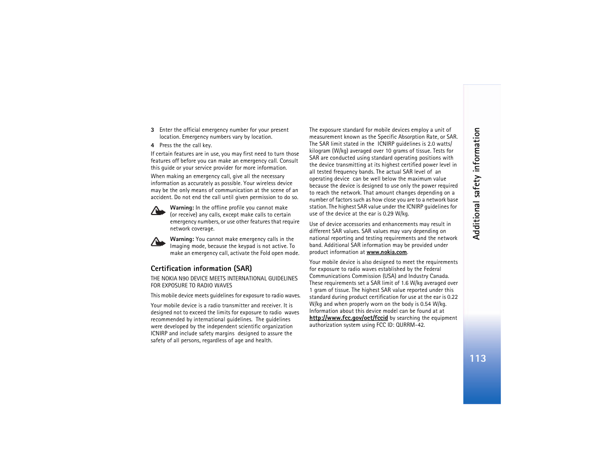 Additional safe ty information | Nokia N90 User Manual | Page 122 / 129