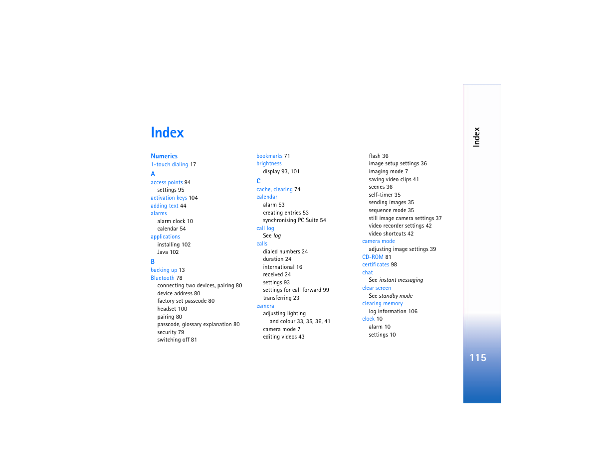 Index, Ind ex | Nokia N90 User Manual | Page 124 / 129