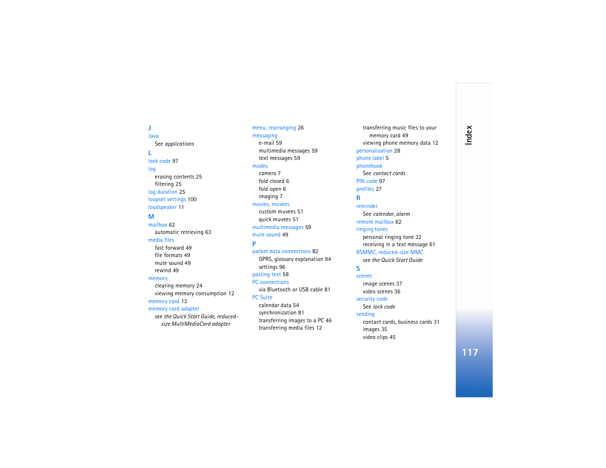 Ind ex | Nokia N90 User Manual | Page 126 / 129