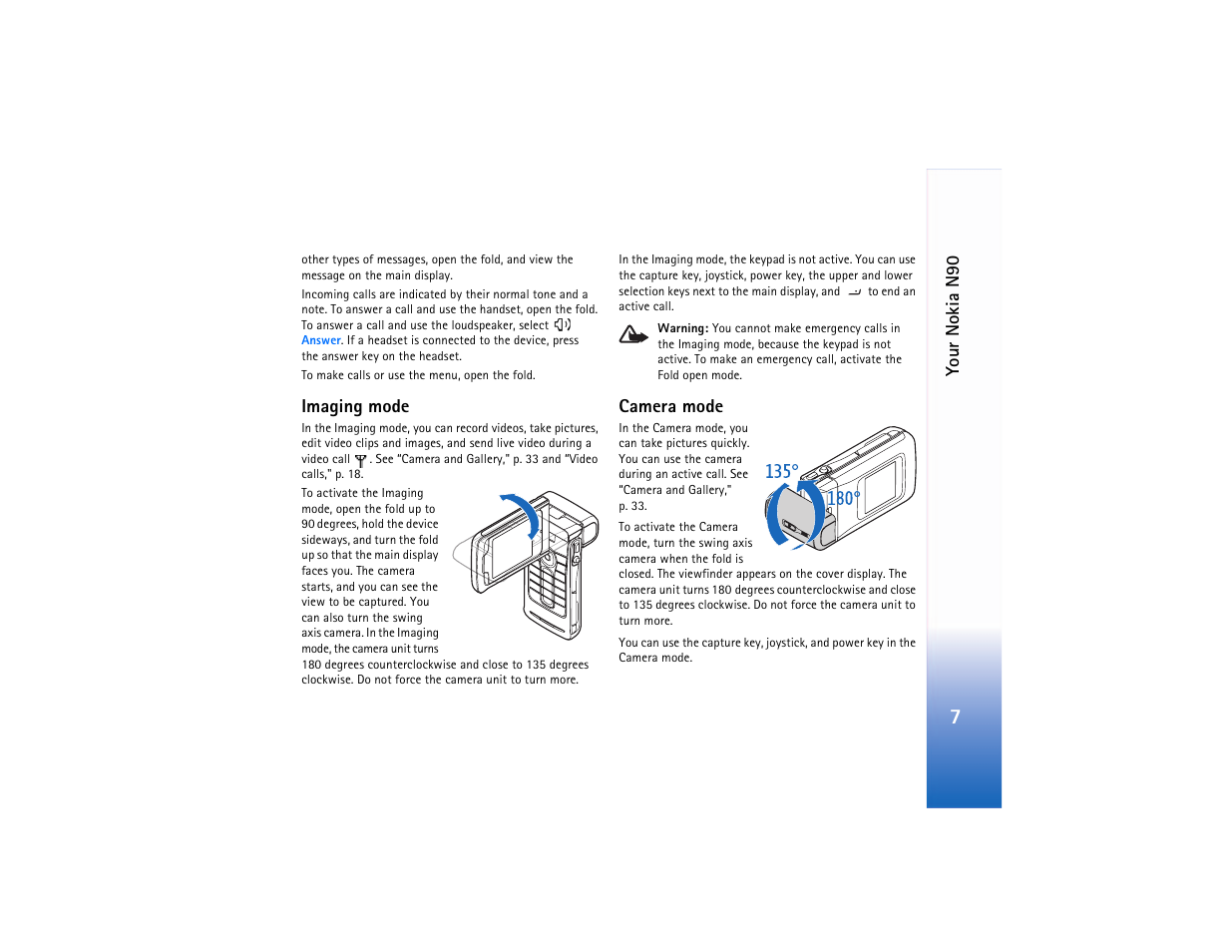 Imaging mode, Camera mode, Imaging mode camera mode | Nokia N90 User Manual | Page 16 / 129