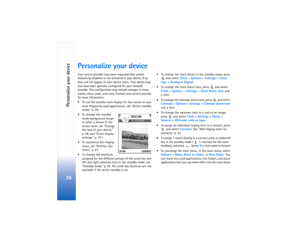 Personalize your device, E "personalize your device," p. 26, Per sonalize your device | Nokia N90 User Manual | Page 35 / 129