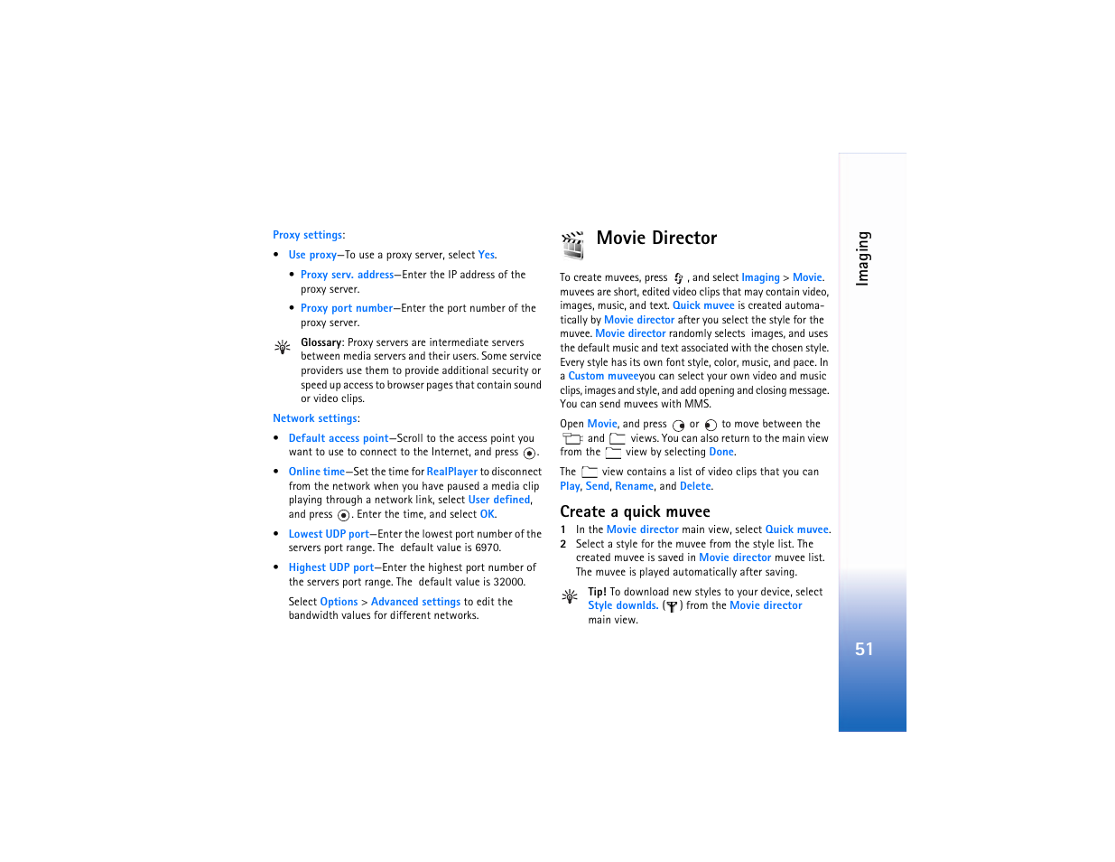 Movie director, Create a quick muvee, Imaging | Nokia N90 User Manual | Page 60 / 129