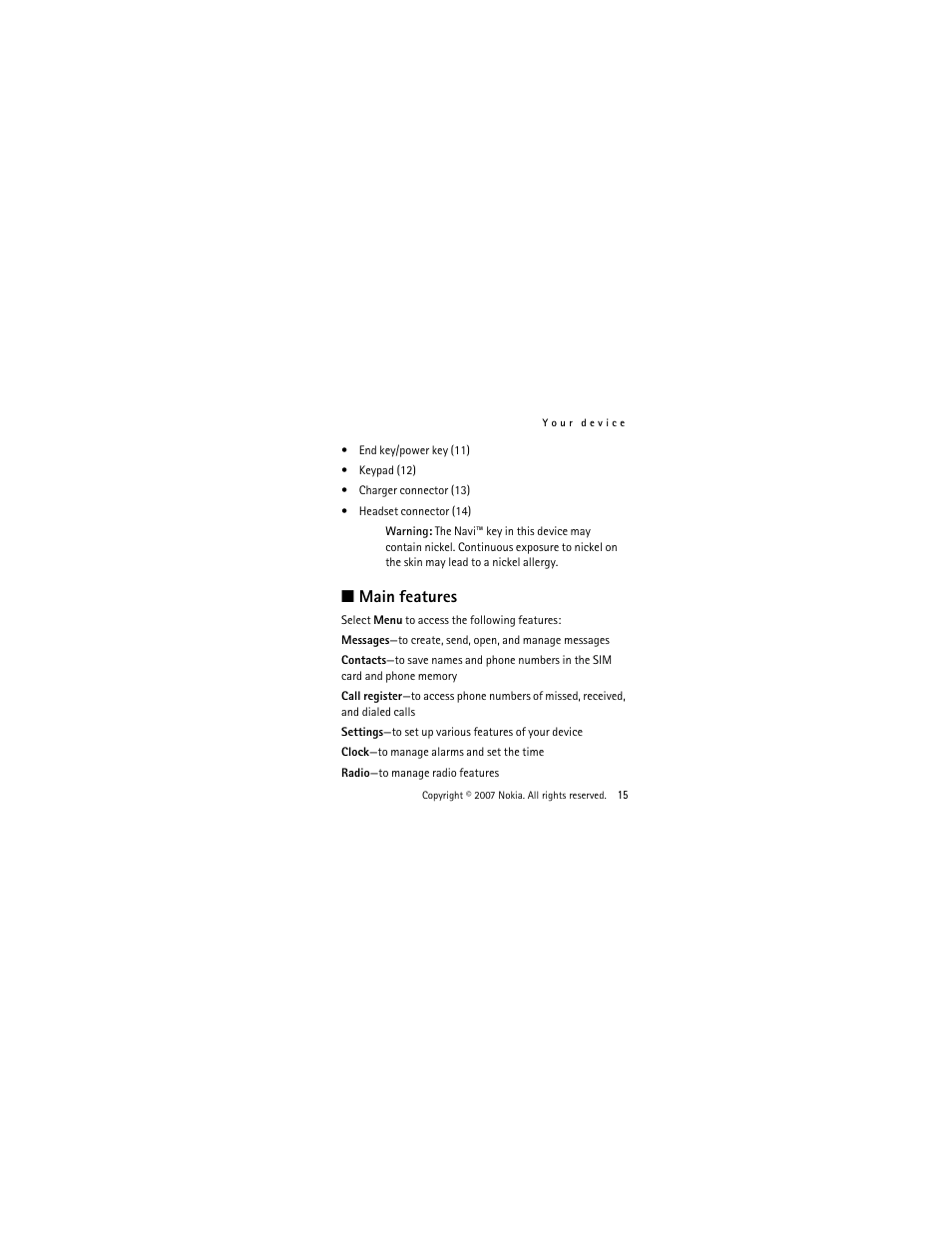 Main features | Nokia 1650 User Manual | Page 16 / 41
