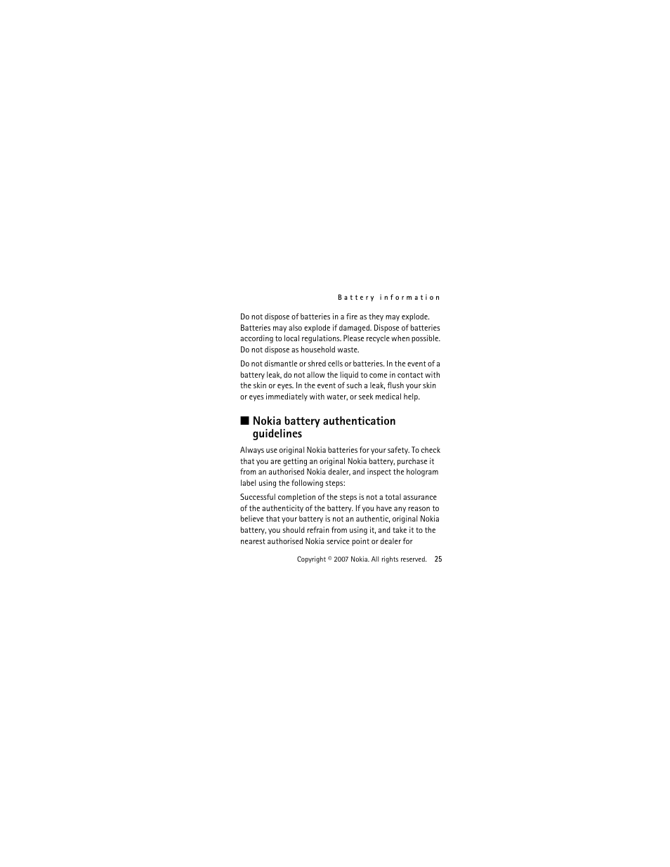 Nokia battery authentication guidelines | Nokia 1650 User Manual | Page 26 / 41