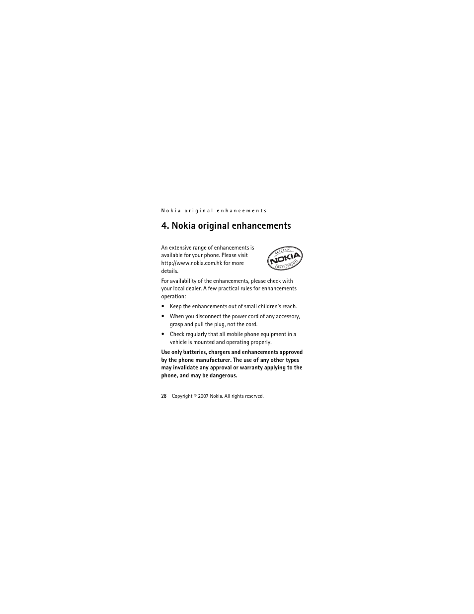 Nokia original enhancements | Nokia 1650 User Manual | Page 29 / 41