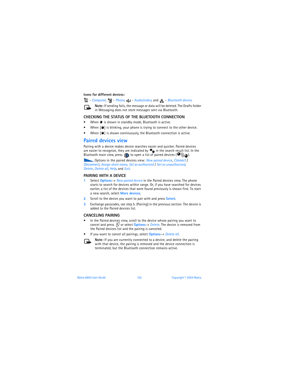 Paired devices view | Nokia 6600 User Manual | Page 115 / 161