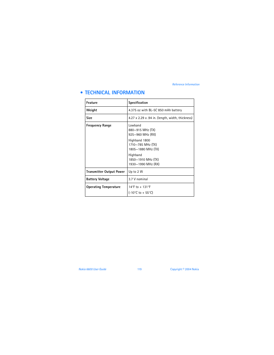 Technical information | Nokia 6600 User Manual | Page 132 / 161
