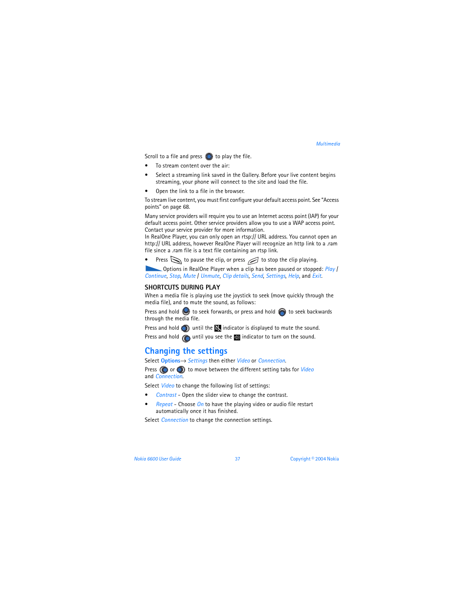 Changing the settings | Nokia 6600 User Manual | Page 50 / 161