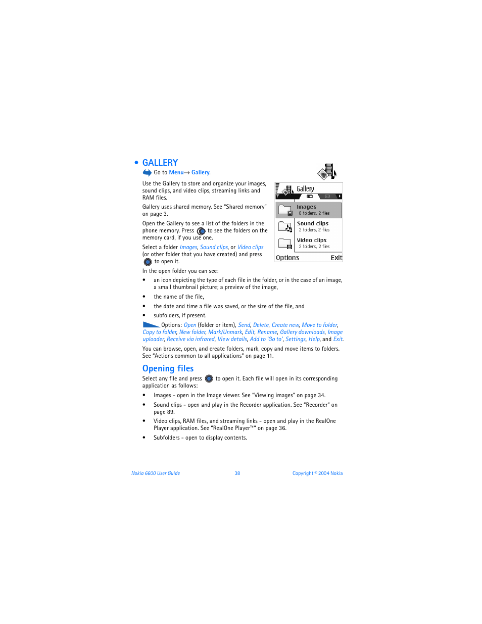 Gallery, Opening files | Nokia 6600 User Manual | Page 51 / 161