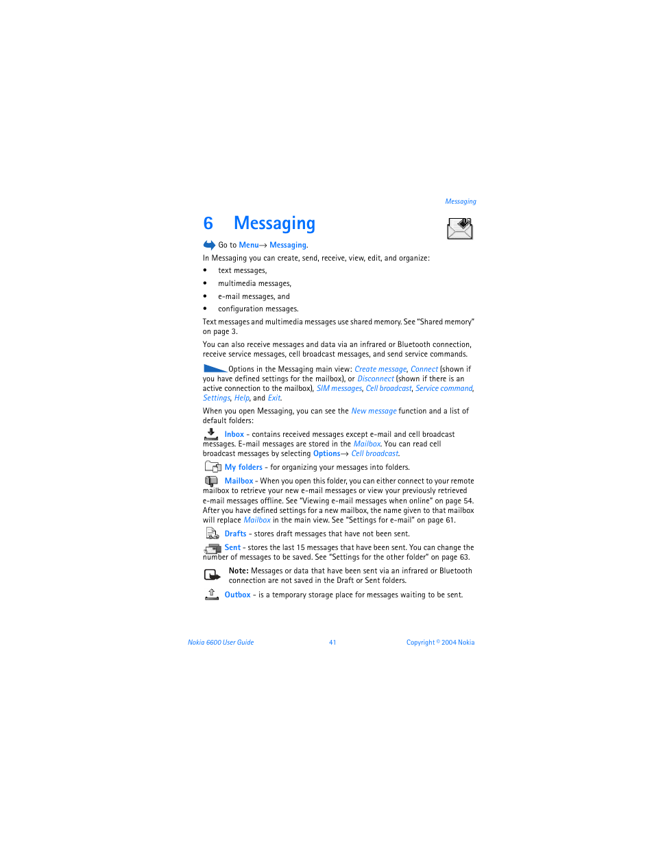 6 messaging, Messaging, 6messaging | Nokia 6600 User Manual | Page 54 / 161