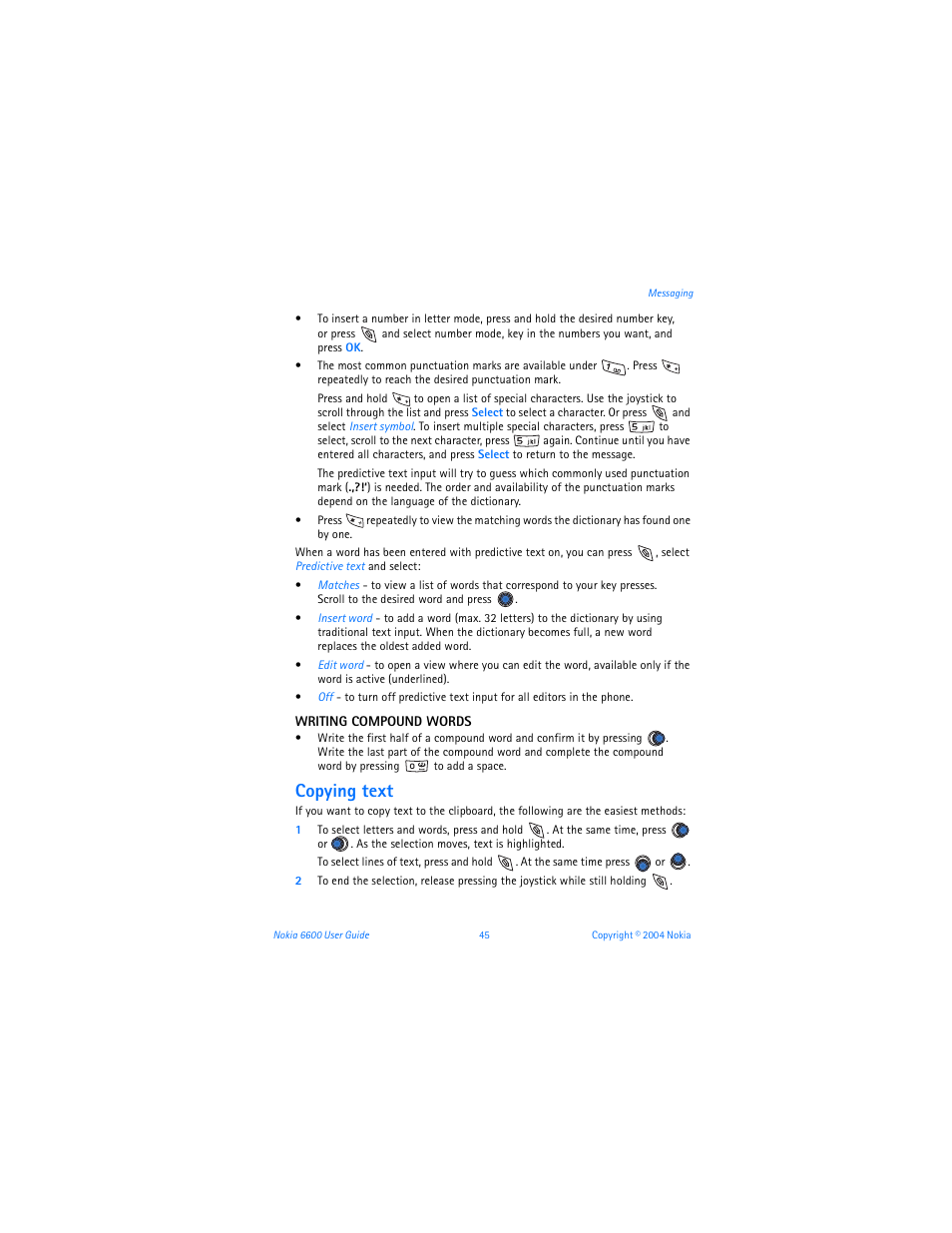 Copying text | Nokia 6600 User Manual | Page 58 / 161